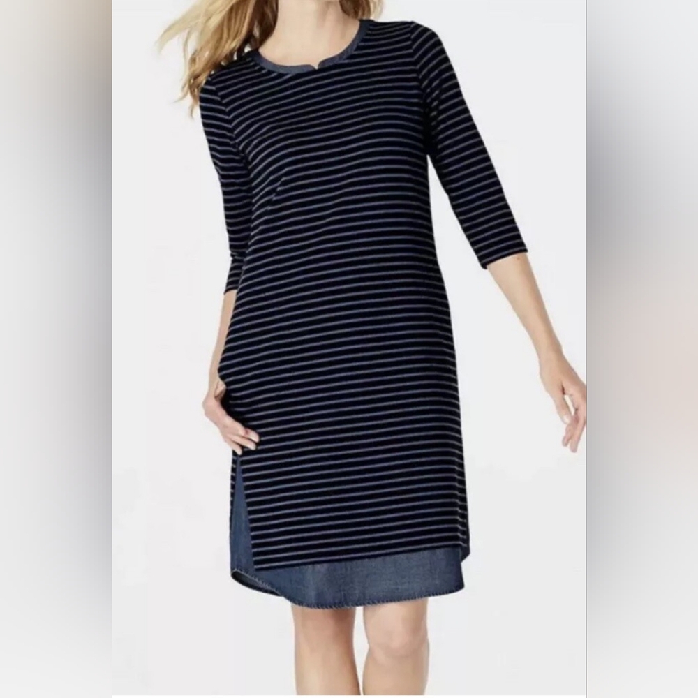 J. jill Mixed Media Shirttail Dress Striped